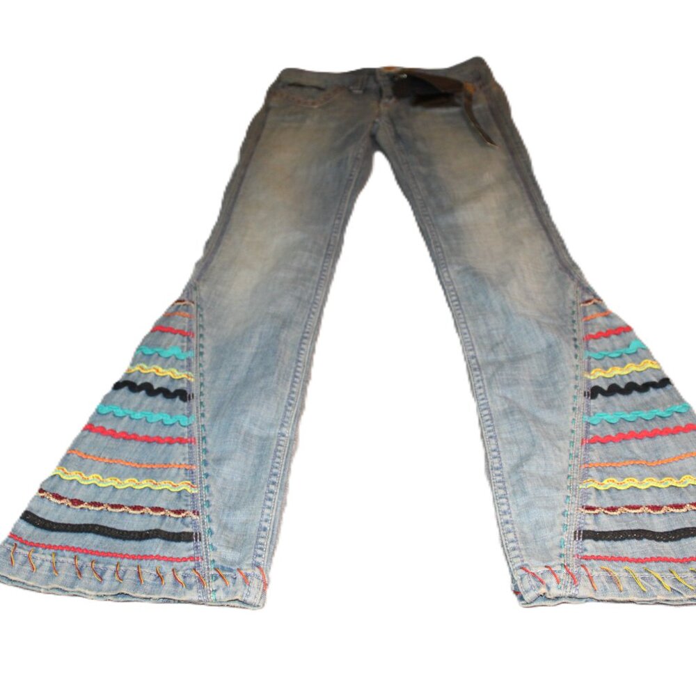 Antik Denim Light Blue Jeans New W Tags  Mult Colored Stitch Pattern